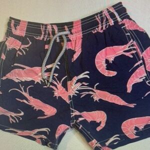 Kids Swim Shorts with Pink Shrimp Print